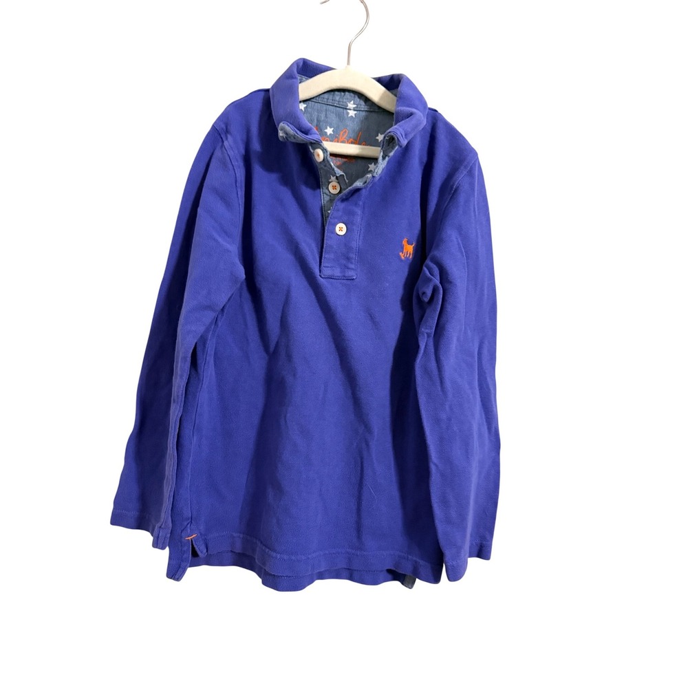 Mini Boden Polo Shirt Boys 7-8Y Purple Star Elbow Patch Long Sleeve Pique